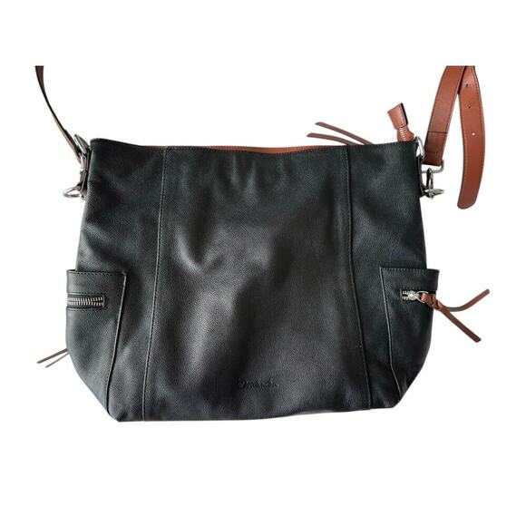 Bostanten LG Black Leather Shoulder Tote Bag Purse Zip Pockets Adjustable Strap - Picture 4 of 13